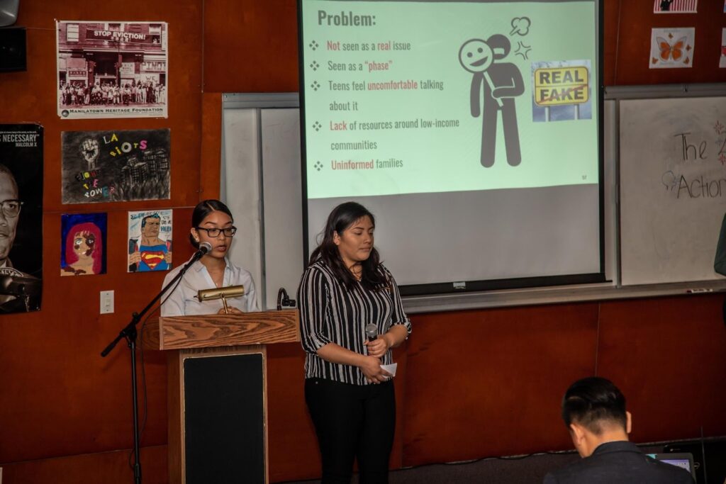 Ánimo Jackie Robinson seniors present their senior community project on mental health awareness.